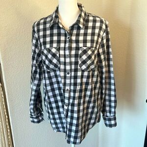 Vanilla Star Ladies Button Down Long Sleeve Plaid Shirt ~ Size Large